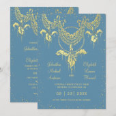 Elegant Blue Gold Iris Garland Wedding Invitation Kaart (Voorkant / Achterkant)