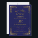 Elegant Blue Gold Lace 18th Birthday Dinner Invite Kaart<br><div class="desc">Een elegant aanpasbaar blauw met gouden  kant op de 18e verjaardag van de avondmaaltijd.</div>