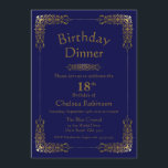 Elegant Blue Gold Lace 18th Birthday Dinner Invite Kaart<br><div class="desc">Een elegant aanpasbaar blauw met gouden  kant op de 18e verjaardag van de avondmaaltijd.</div>