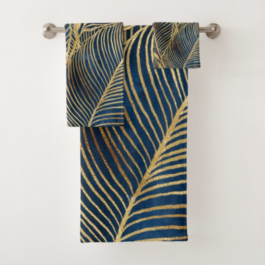 Elegant Blue Gold Leaf-ontwerp Bad Handdoek (Insitu)