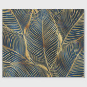 Elegant Blue Gold Leaf-ontwerp Cadeaupapier (Vlak)