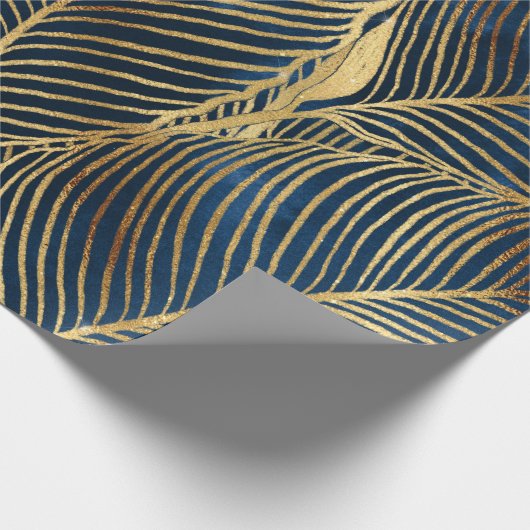 Elegant Blue Gold Leaf-ontwerp Cadeaupapier (Hoek)