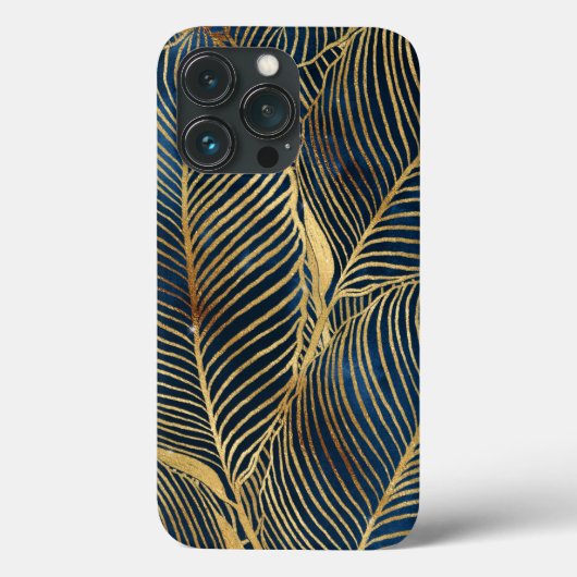 Elegant Blue Gold Leaf-ontwerp Case-Mate iPhone Case (Achterkant)