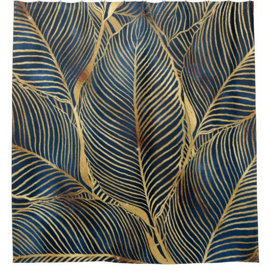 Elegant Blue Gold Leaf-ontwerp Douchegordijn (Voorkant)