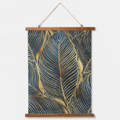 Elegant Blue Gold Leaf-ontwerp Hangend Wandkleed (Voorkant)