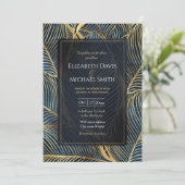 Elegant Blue Gold Leaf-ontwerp Kaart (Staand voorkant)