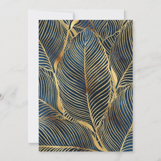 Elegant Blue Gold Leaf-ontwerp Kaart (Achterkant)