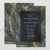 Elegant Blue Gold Leaf-ontwerp Kaart (Voorkant / Achterkant)