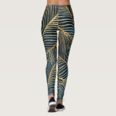 Elegant Blue Gold Leaf-ontwerp Leggings (Achterkant)