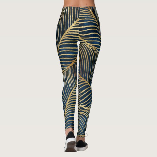 Elegant Blue Gold Leaf-ontwerp Leggings (Achterkant)
