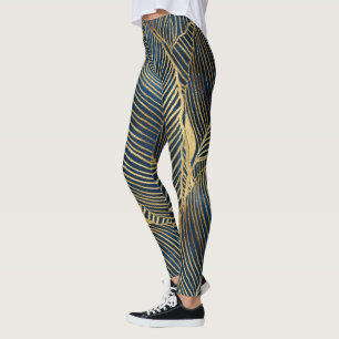 Elegant Blue Gold Leaf-ontwerp Leggings