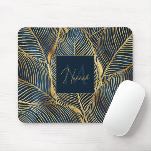 Elegant Blue Gold Leaf-ontwerp Muismat