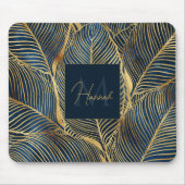 Elegant Blue Gold Leaf-ontwerp Muismat (Voorkant)