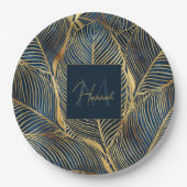 Elegant Blue Gold Leaf-ontwerp Papieren Bordje (Voorkant)
