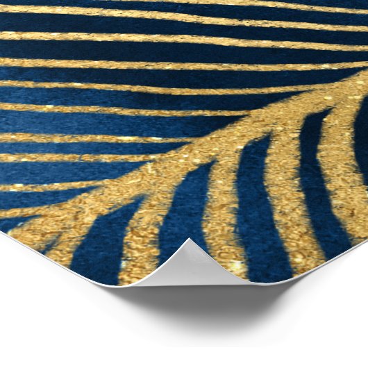 Elegant Blue Gold Leaf-ontwerp Poster (Hoek)