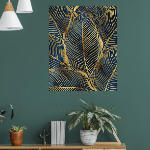 Elegant Blue Gold Leaf-ontwerp Poster