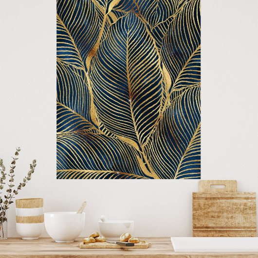 Elegant Blue Gold Leaf-ontwerp Poster (Keuken)