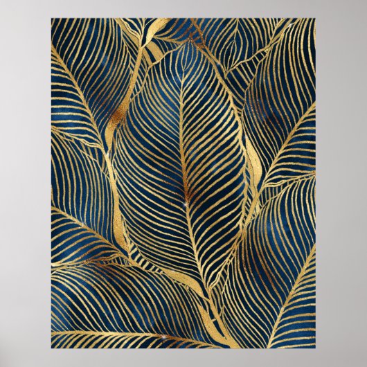 Elegant Blue Gold Leaf-ontwerp Poster (Voorkant)