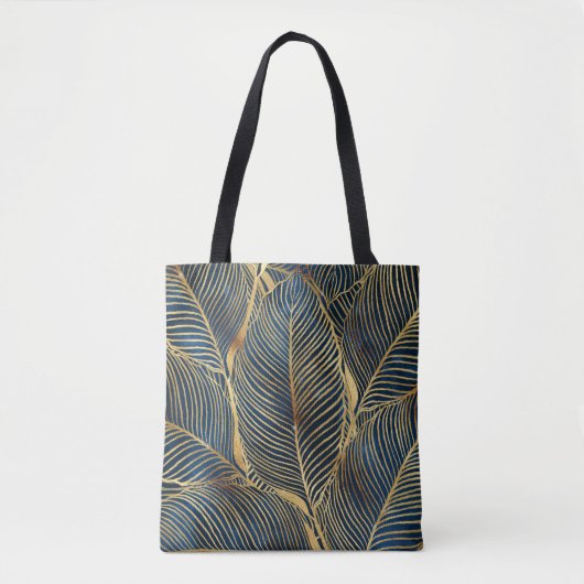 Elegant Blue Gold Leaf-ontwerp Tote Bag (Voorkant)