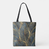 Elegant Blue Gold Leaf-ontwerp Tote Bag (Achterkant)