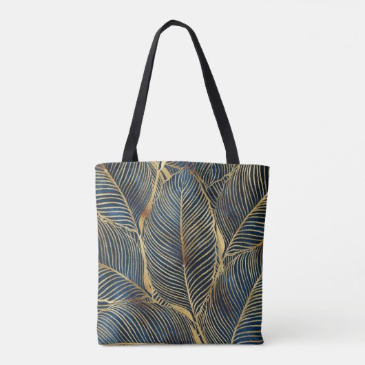 Elegant Blue Gold Leaf-ontwerp Tote Bag (Achterkant)