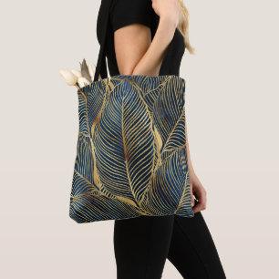 Elegant Blue Gold Leaf-ontwerp Tote Bag
