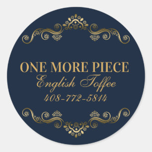 Elegant Blue & Gold Lijst Ronde Sticker