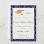 Elegant Blue Gold Lion Floral Afstuderen Aankondiging (Voorkant)