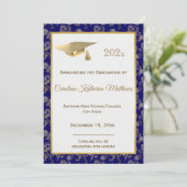Elegant Blue Gold Lion Floral Afstuderen Aankondiging (Staand voorkant)