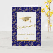 Elegant Blue Gold Lion Floral Afstuderen Kaart (Gele Bloem)