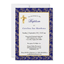Elegant Blue Gold Lion Floral Baptisme
