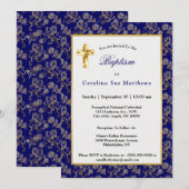 Elegant Blue Gold Lion Floral Baptisme Kaart (Voorkant / Achterkant)