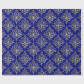 Elegant Blue Gold Lotus Flower Damask Patroon Cadeaupapier (Vlak)