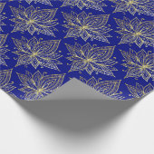 Elegant Blue Gold Lotus Flower Damask Patroon Cadeaupapier (Hoek)