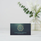 Elegant Blue & Gold Lotus Yoga Instructor Visitekaartje (Staand voorkant)