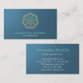 Elegant Blue & Gold Lotus Yoga Instructor Visitekaartje (Voorkant / Achterkant)