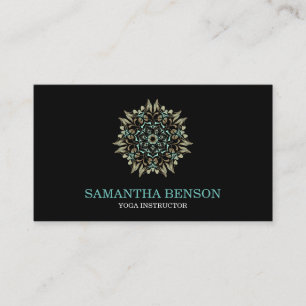Elegant Blue & Gold Lotus Yoga Instructor Visitekaartje