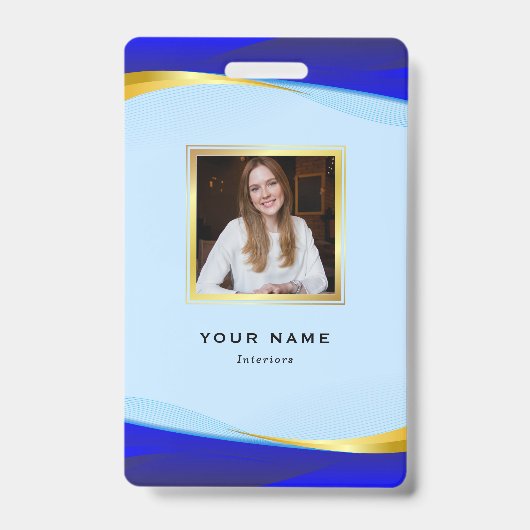 Elegant Blue Gold Luxury Designer Logo Badge (Voorzijde)