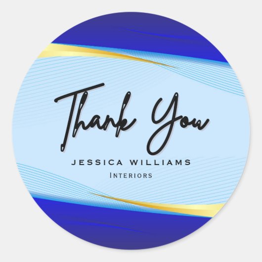 Elegant Blue Gold Luxury Designer Logo Ronde Sticker (Voorkant)