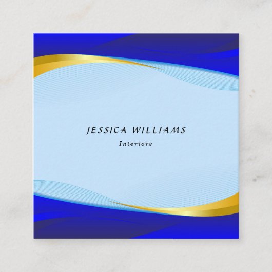 Elegant Blue Gold Luxury Designer Logo Square Busi Vierkante Visitekaartje (Voorkant)