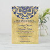 Elegant Blue Gold Mandala Indian Wedding Kaart (Staand voorkant)