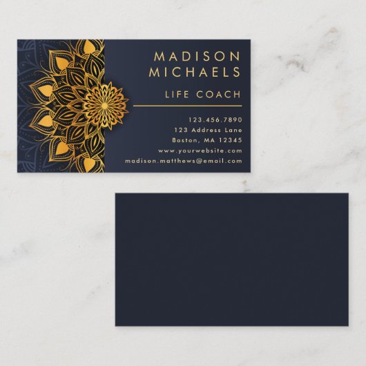 Elegant Blue Gold Mandala Life Coach Visitekaartje (Voorkant / Achterkant)