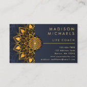 Elegant Blue Gold Mandala Life Coach Visitekaartje (Voorkant)