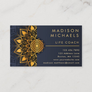 Elegant Blue Gold Mandala Life Coach Visitekaartje