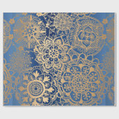 Elegant Blue Gold Mandala Pattern Cadeaupapier (Vlak)