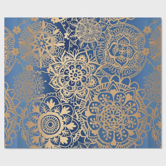 Elegant Blue Gold Mandala Pattern Cadeaupapier (Vlak)