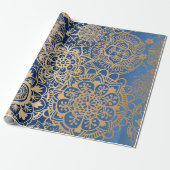 Elegant Blue Gold Mandala Pattern Cadeaupapier (Uitgerold)