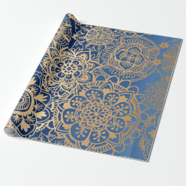 Elegant Blue Gold Mandala Pattern Cadeaupapier