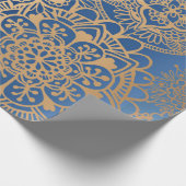 Elegant Blue Gold Mandala Pattern Cadeaupapier (Hoek)