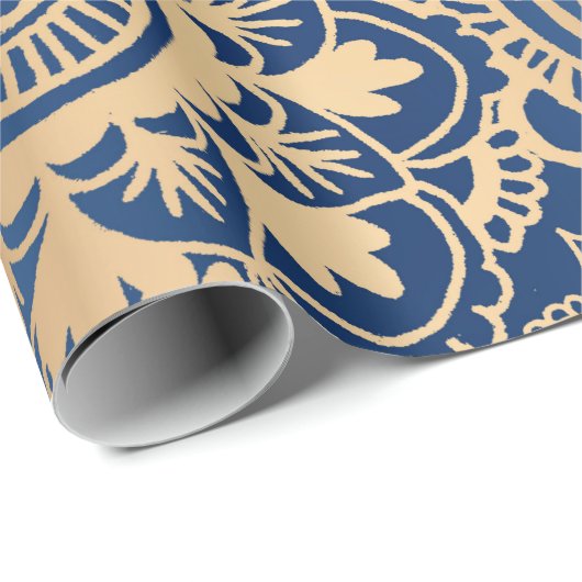 Elegant Blue Gold Mandala Pattern Cadeaupapier (Rol Hoek)